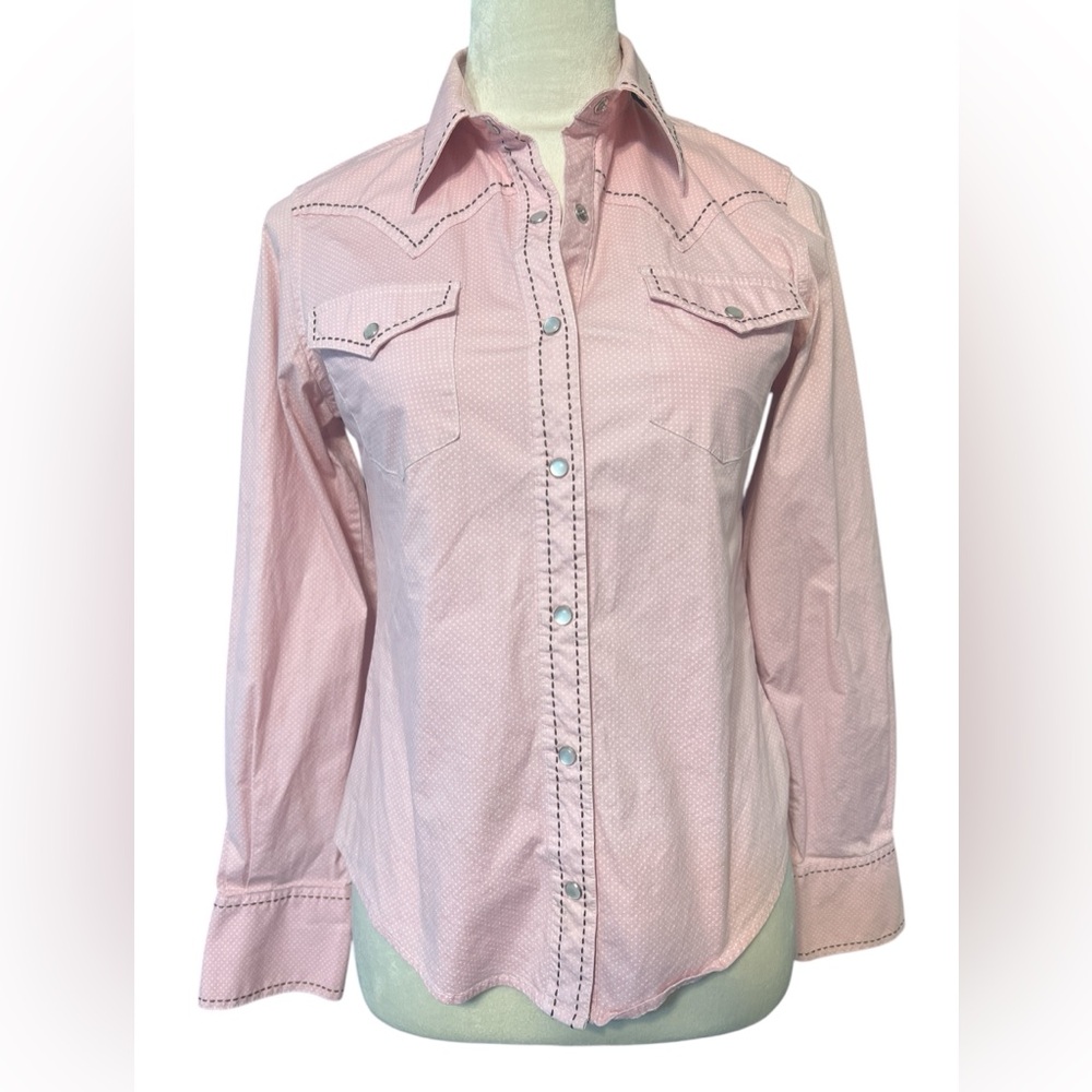 Cruel Girl Pink Polka Dot Pearl Snap long sleeve button up size Small